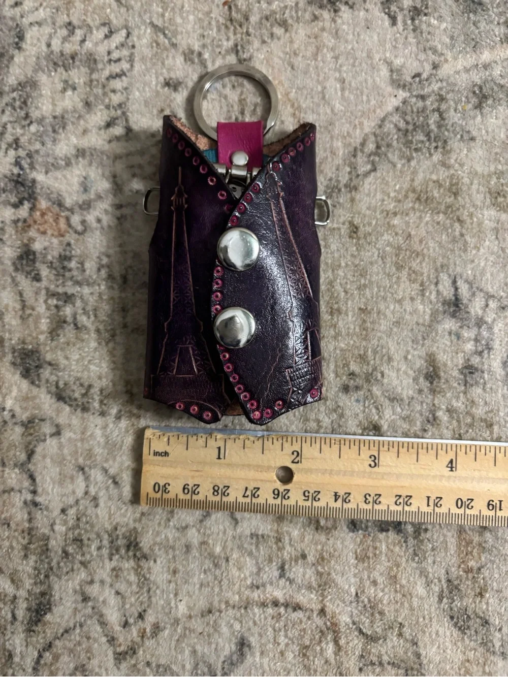 Source Unknown Purple and Pink Eiffel Tower Leather Key Case